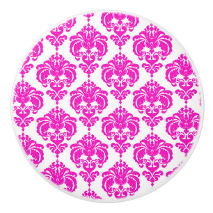 Varmt rosa vit damask elegant chic sovrumsskåp knopp