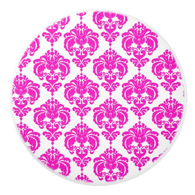 Varmt rosa vit damask elegant chic sovrumsskåp knopp (Framsidan)