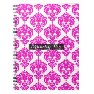 Varmt Rosa Vit Damask Modern Elegant Mönster Anteckningsbok