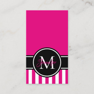 Varmt rosa vit randig mönster svart monogram visitkort