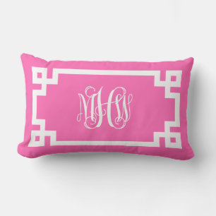 Varmt Rosa Vit Vin Rankad Monogram Grekisk Nyckel Lumbarkudde