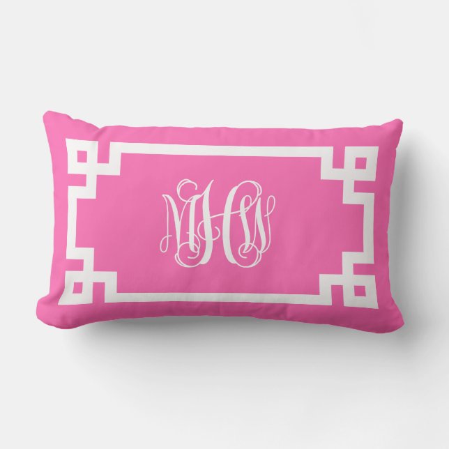 Varmt Rosa Vit Vin Rankad Monogram Grekisk Nyckel  Lumbarkudde (Framsida)