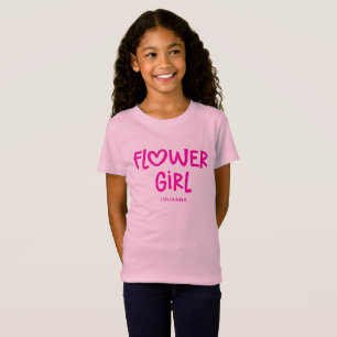 Varmt Rosa Whimsisk Hjärt Typografi Flower Girl T Shirt
