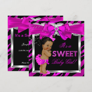 Varmt Rosa Zebra Bebis Shower Flickor Afrikansk Am Inbjudningar