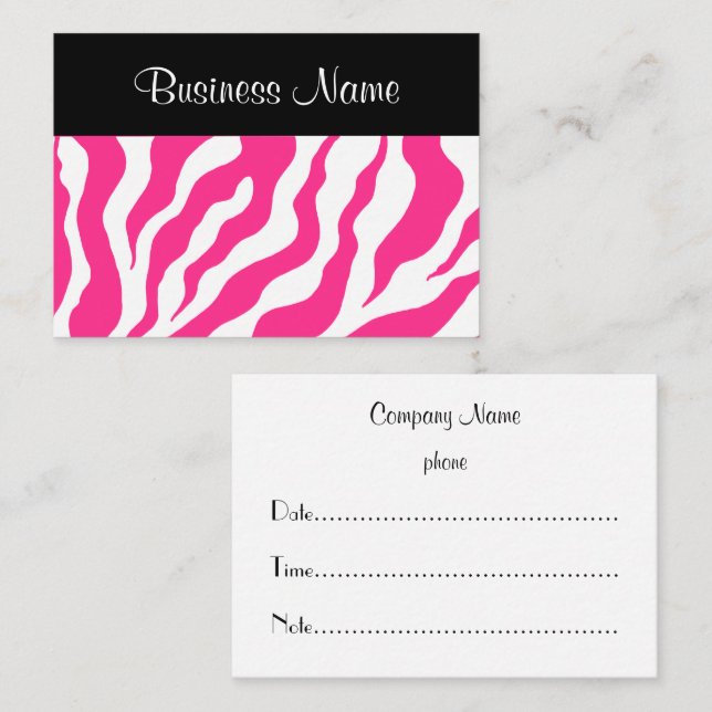 Varmt Rosa Zebra Möteskort Tidsbeställning Kort (Fram/baksida)