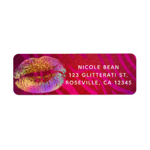 Varmt Rosa Zebrå Regnbåge Guld Glitter Läppar Part Returadress Etikett