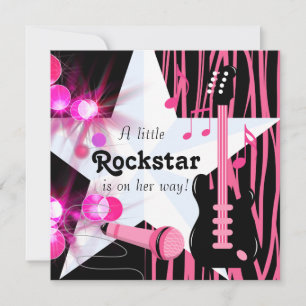 Varmt Rosa Zebra Rockstjärna Babyflicka Shower Inbjudningar