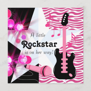 Varmt Rosa Zebra Rockstjärna Babyflicka Shower Inbjudningar