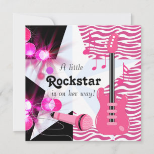Varmt Rosa Zebra Rockstjärna Babyflicka Shower Inbjudningar