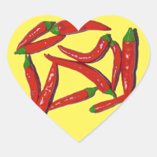 Varmt rött chilipepparmönster hjärtformat klistermärke