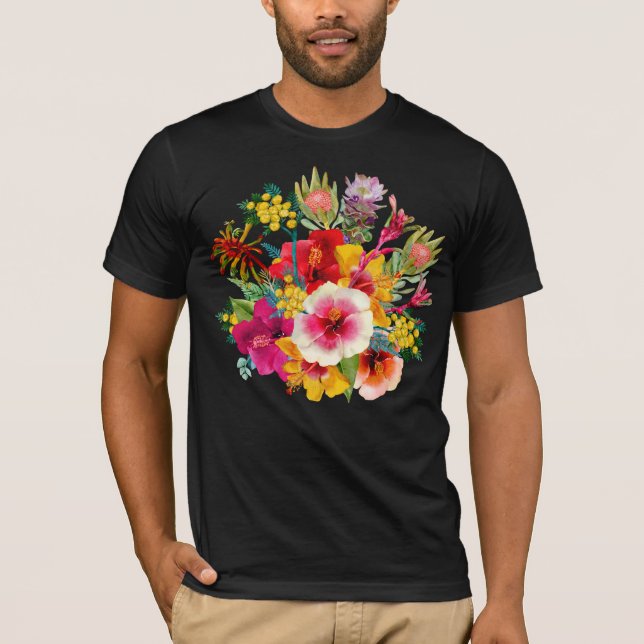 Varmt Tropiska Blommor T Shirt (Framsida)