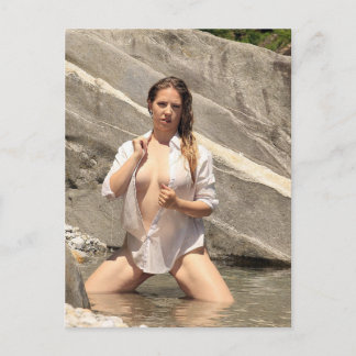 Varmt utomhus modell foto vykort