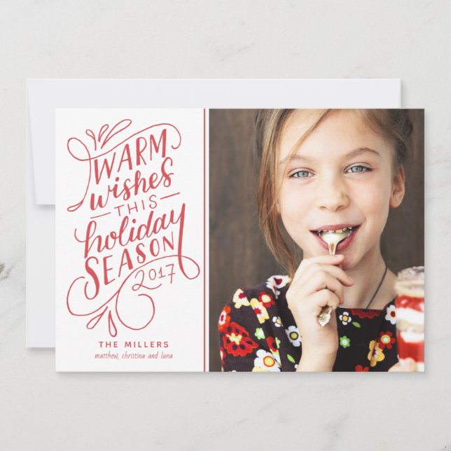 Varmt välkommen denna semester handritad 1-foto julkort (Framsida)