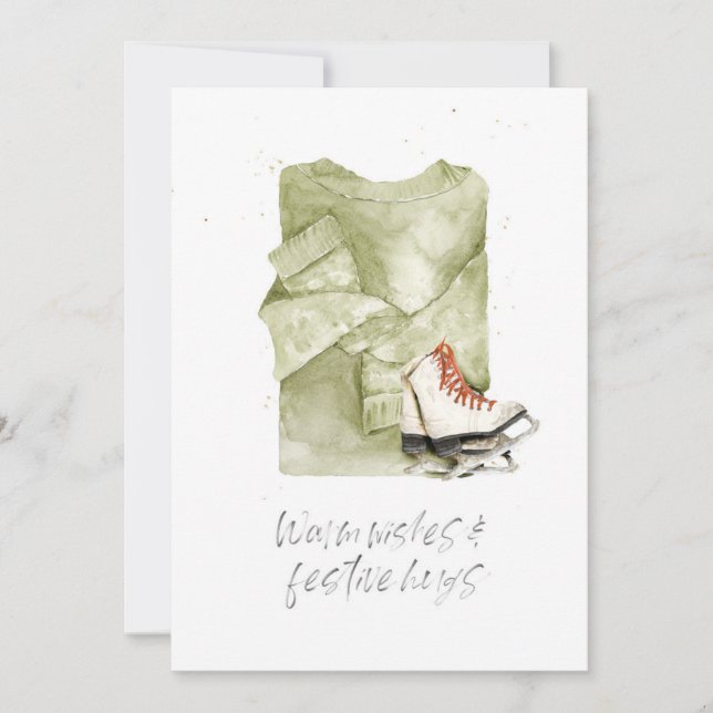 Varmt välkommen & festliga kramar Vattenfärg Julkort (Framsida)
