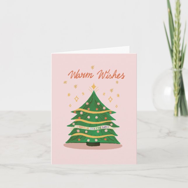Varmt välkomnande Pastell Rosa Retro Julgran Helgkort (Framsida)
