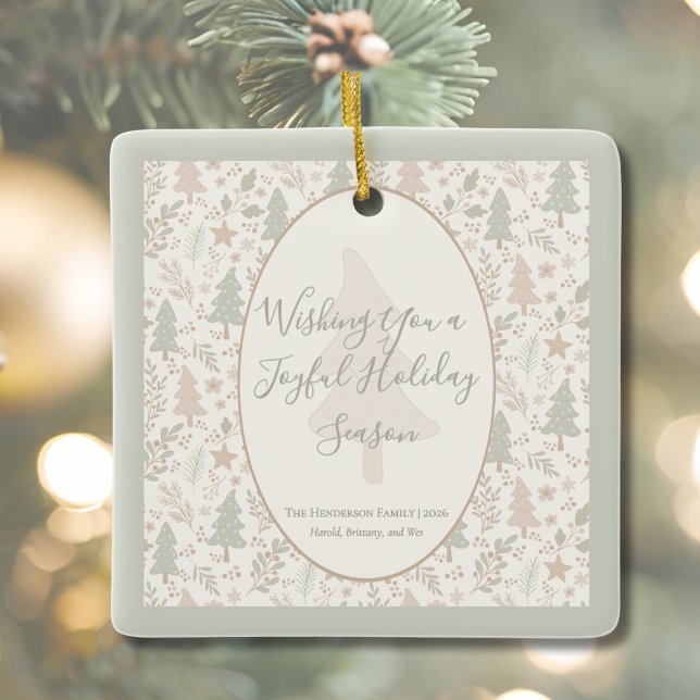 Varmt vinterönskan – Personlig julprydnad Julgransprydnad Keramik (Soft Botanical Personalized Holiday Ornament)