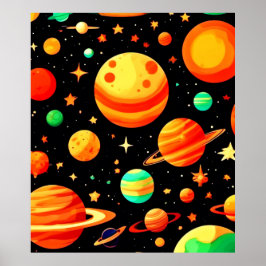 Varmtonad Kosmisk Tecknad Konst Poster