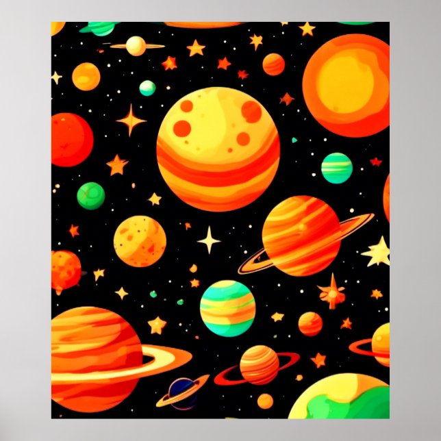 Varmtonad Kosmisk Tecknad Konst Poster (Framsidan)