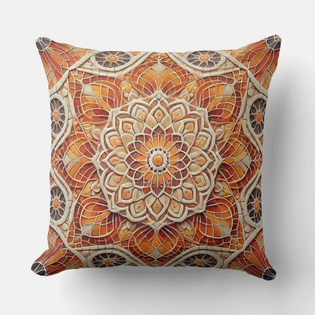 Varmtonad Mandala Art Kudde (Framsida)