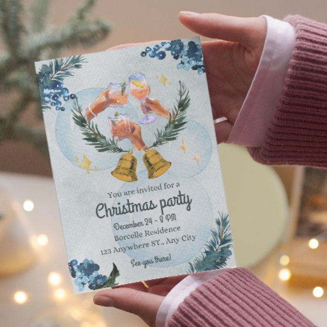 Varmvattenfärgsinbjudan till helgdag julfest inbjudningar (Skapare uppladdad)