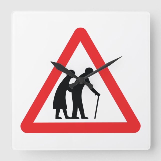 VARNA åldringfolk - UK trafikerar undertecknar Fyrkantig Klocka (Framsida)
