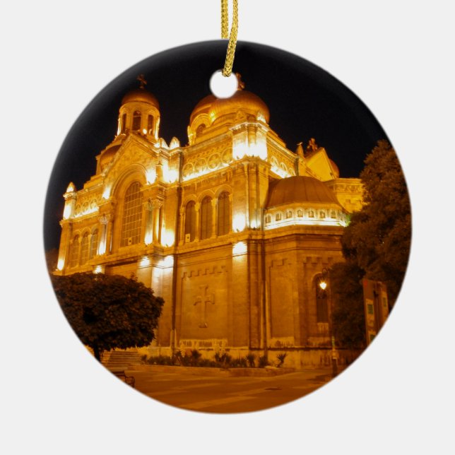 Varna domkyrka på natten julgransprydnad keramik (Framsidan)