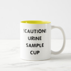 ! VARNA! URINE TAR PROV KOPPEN Två-Tonad MUGG