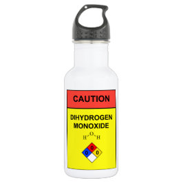 "Varnar DIHYDROGENMONOXIDE" etikettvattenflaskan
