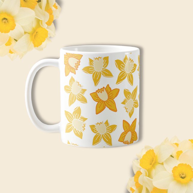 Vårnarcissmönster Kaffemugg (Daffodil spring floral coffee mug)