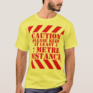 Varning 2 meter social avstånd varningssignal ran t shirt