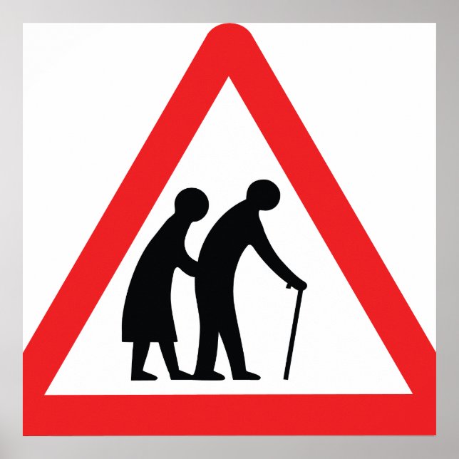 VARNING Äldre Personer - UK Trafikskylt Poster (Framsidan)