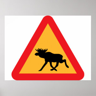 Varning Älg Svenskt Trafikskylt Poster