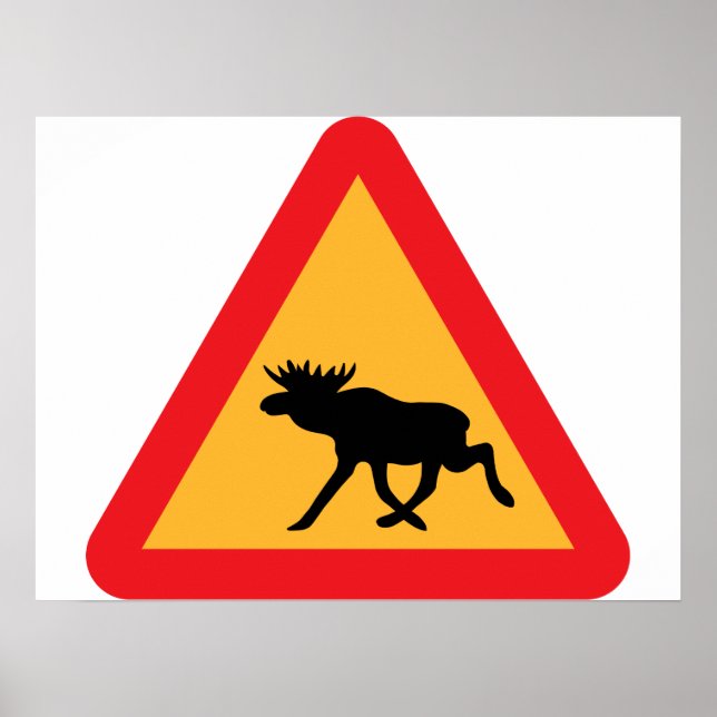 Varning Älg Svenskt Trafikskylt Poster (Framsidan)