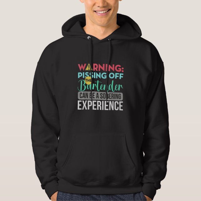 Varning Bartender Nykter Sarkastisk Alkoholblandar Hoodie (Framsida)