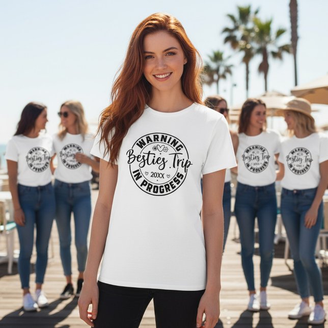 Varning Besties Resa i Progress Black on White T Shirt (Skapare uppladdad)