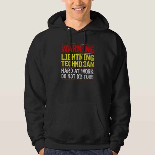 Varning Blixttekniker på plats Rör inte Hoodie (Framsida)