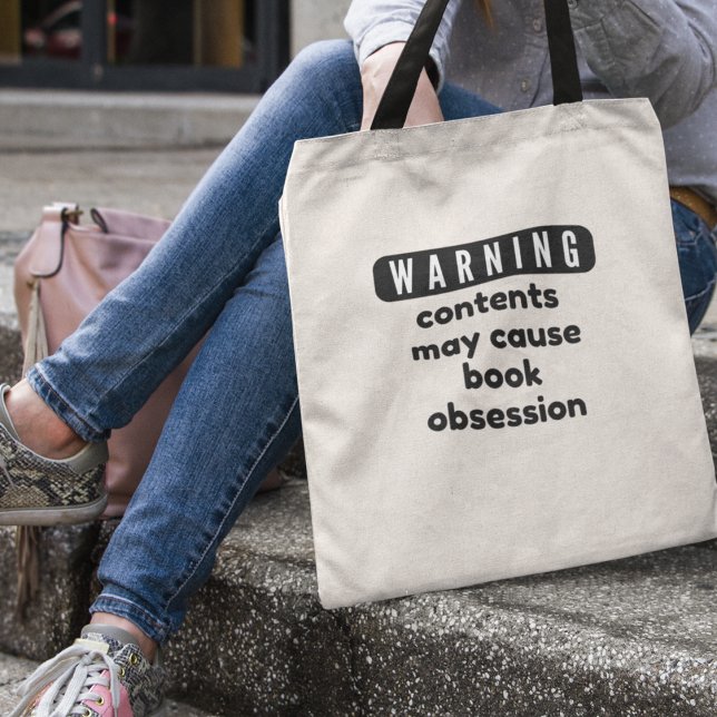 Varning Bok Obsession Bok Älskare Bibrarian Gift Tygkasse (Shop now and proudly flaunt your book obsession!)