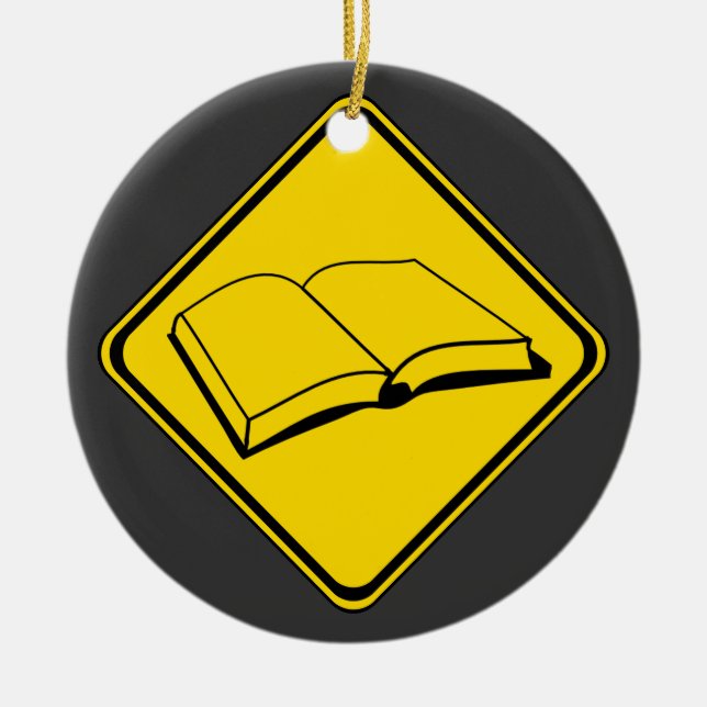 Varning! Bokar Ahead! Julgransprydnad Keramik (Framsidan)