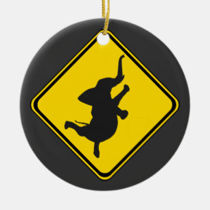 Varning: Dancing Elephant Xing! Julgransprydnad Keramik