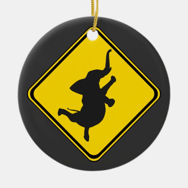 Varning: Dancing Elephant Xing! Julgransprydnad Keramik (Framsidan)