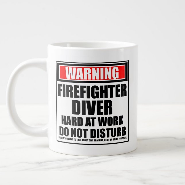 Varning för Firefighter Diver-hårddisk på arbetet Jumbo Mugg (Vänster)