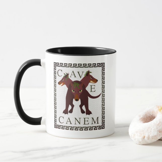 Varning för hund "Cave Canem" Grekisk-romersk bild Mugg (Med munk)