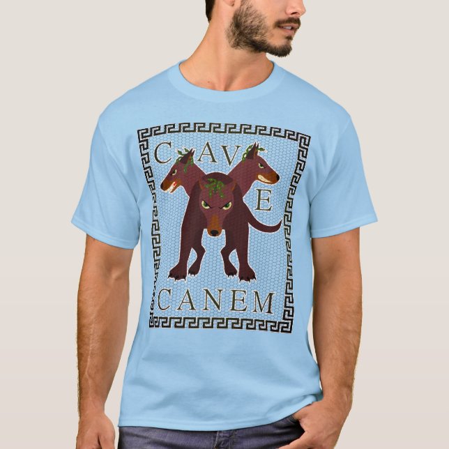 Varning för hund "Cave Canem" Grekisk-romersk bild T Shirt (Framsida)