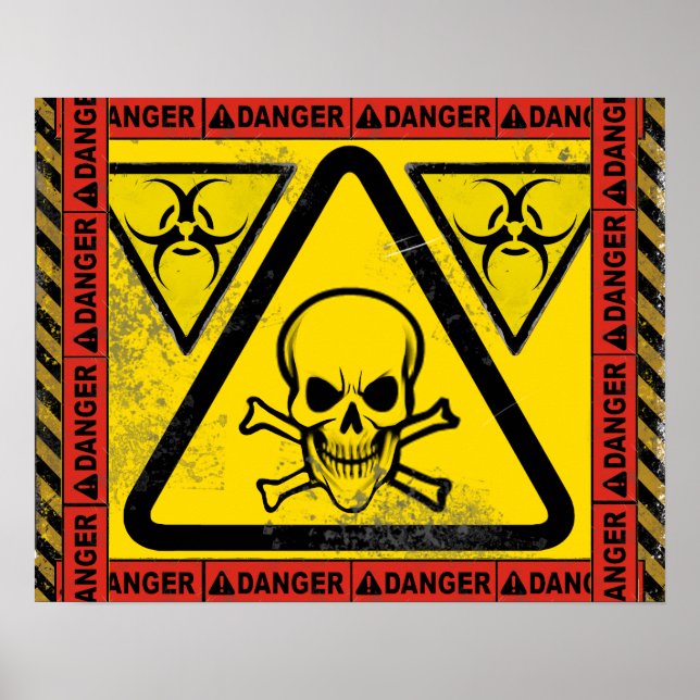 Varning för Toxic Biohazard Skull och CrossBones Poster (Framsidan)