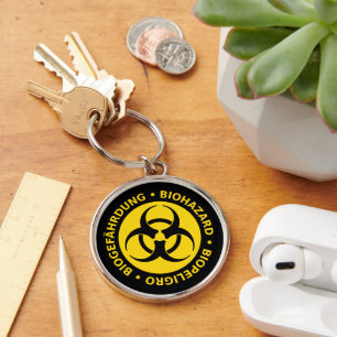 Varning för trilingual Biohazard Rund Silverfärgad Nyckelring