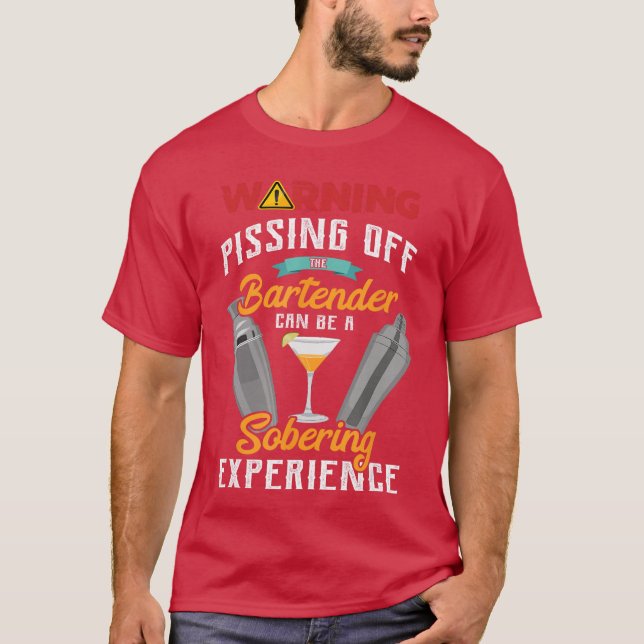 Varning Frånser Bartendern Roligt Sarksastiskt Ba T Shirt (Framsida)