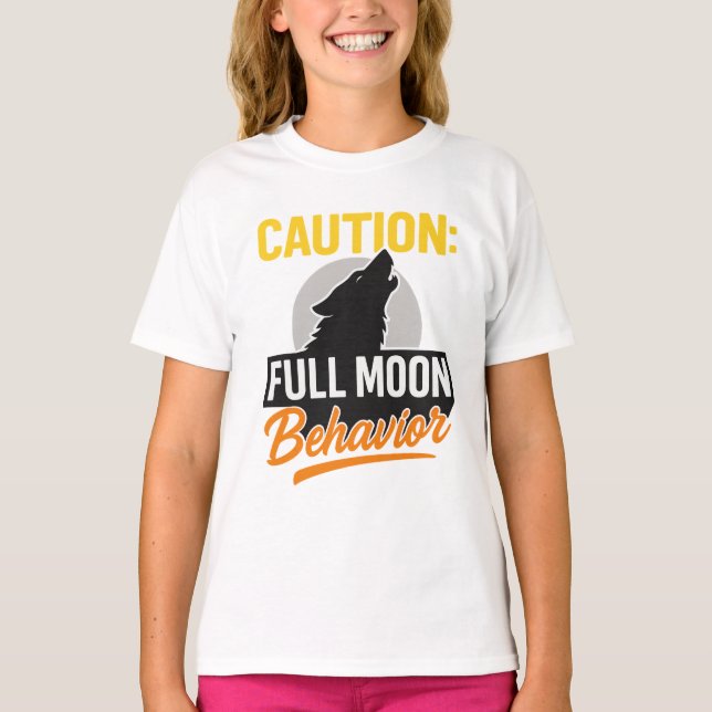 Varning Full Moon Behavior Shirt - Lustigt varulv T (Framsida)