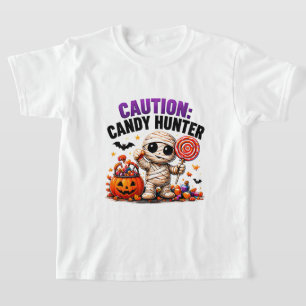 Varning Godisjägare Roligt Halloween-Mumie Citat T Shirt