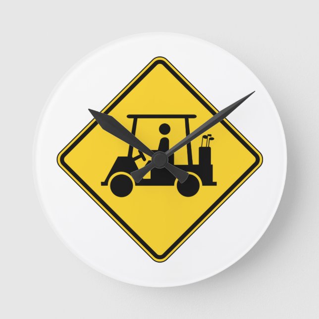 Varning Golf Cart-tecken Rund Klocka (Framsida)