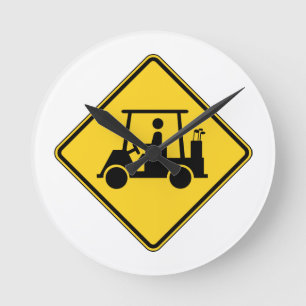 Varning Golf Cart-tecken Rund Klocka